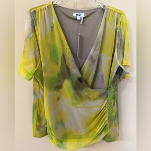 DKNY Yellow and Green Wrap Blouse